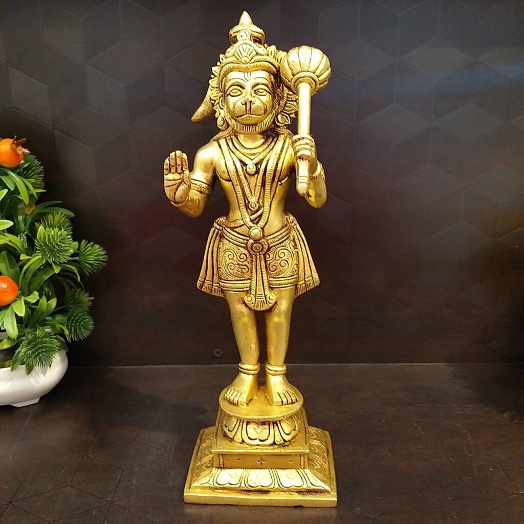 Brass Hanuman Blessing Large Idol- 12