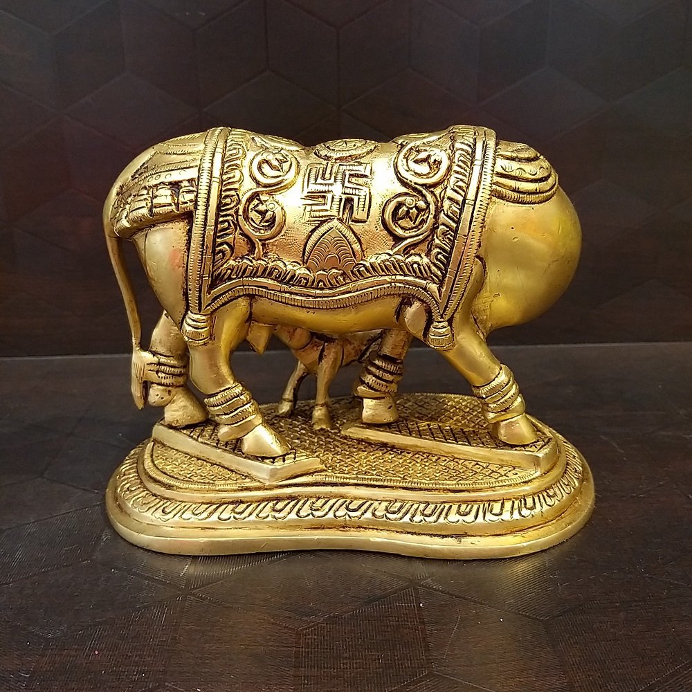 Brass Kamadhenu with Swastik Design- 6