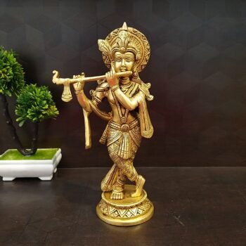 Brass Krishna with Round Base Idol