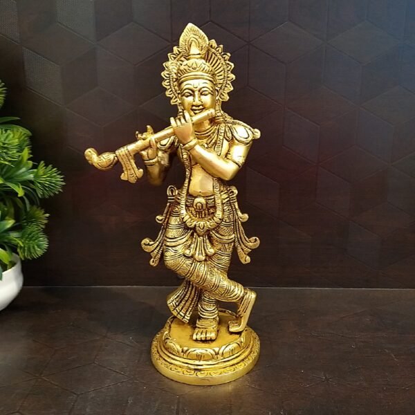 Brass Krishna with Curve Design Base Statue