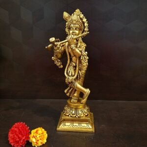 Brass Krishna with Floral Base Idol