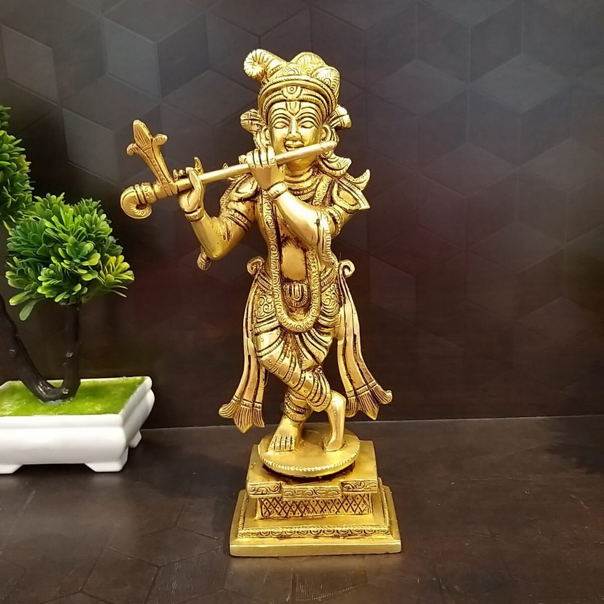 Brass Krishna with Square and Round Base
