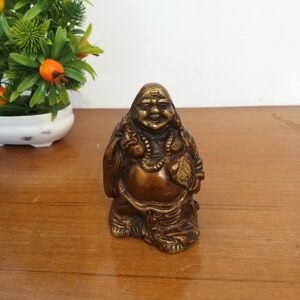 Brass Laughing Buddha Small Brown Antique Idol