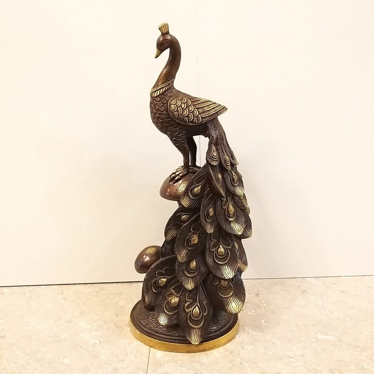 Brass Peacock with Designer Mushroom base Big Statue