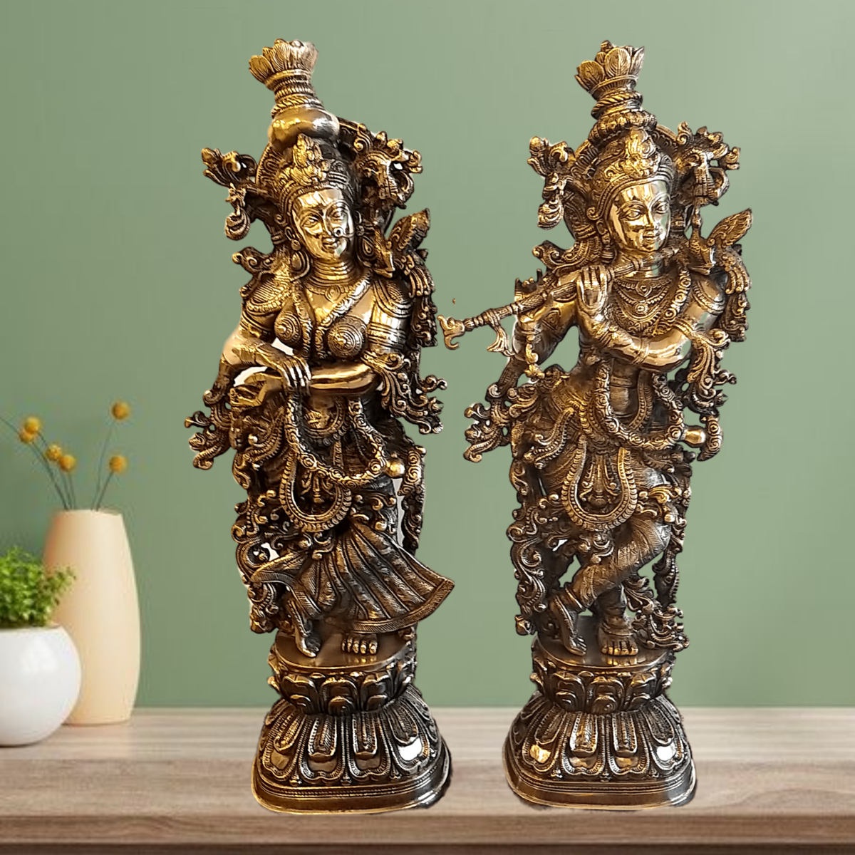 Brass Radha Krishna Golden Finish Pair Statue