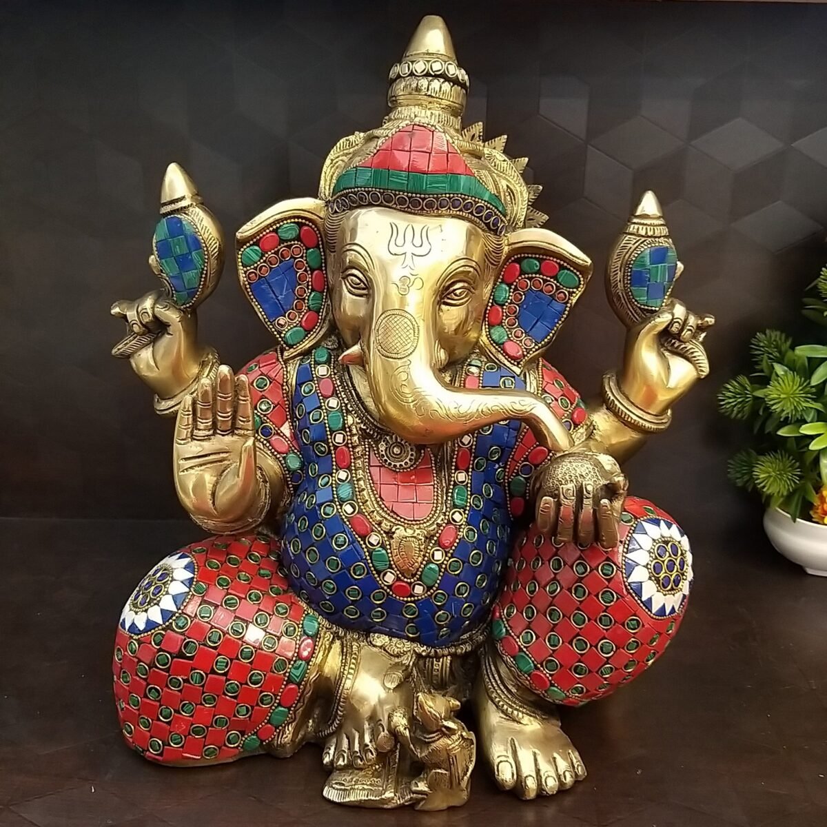 brass red stone ganesha idols home decor pooja items hindu god statues gift buy online india 20005