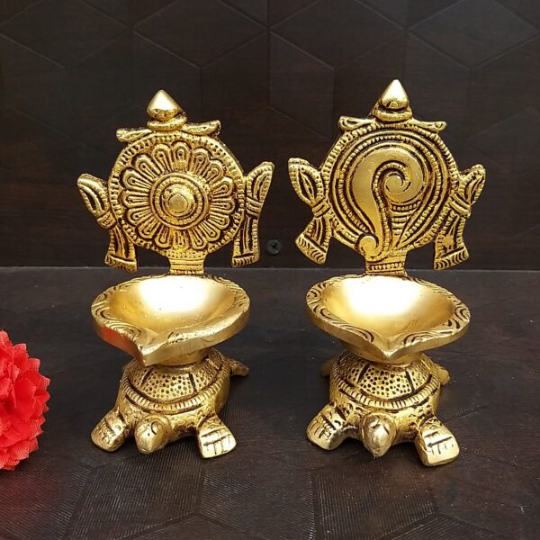 Brass Sangu Chakkara Diya On Tortoise