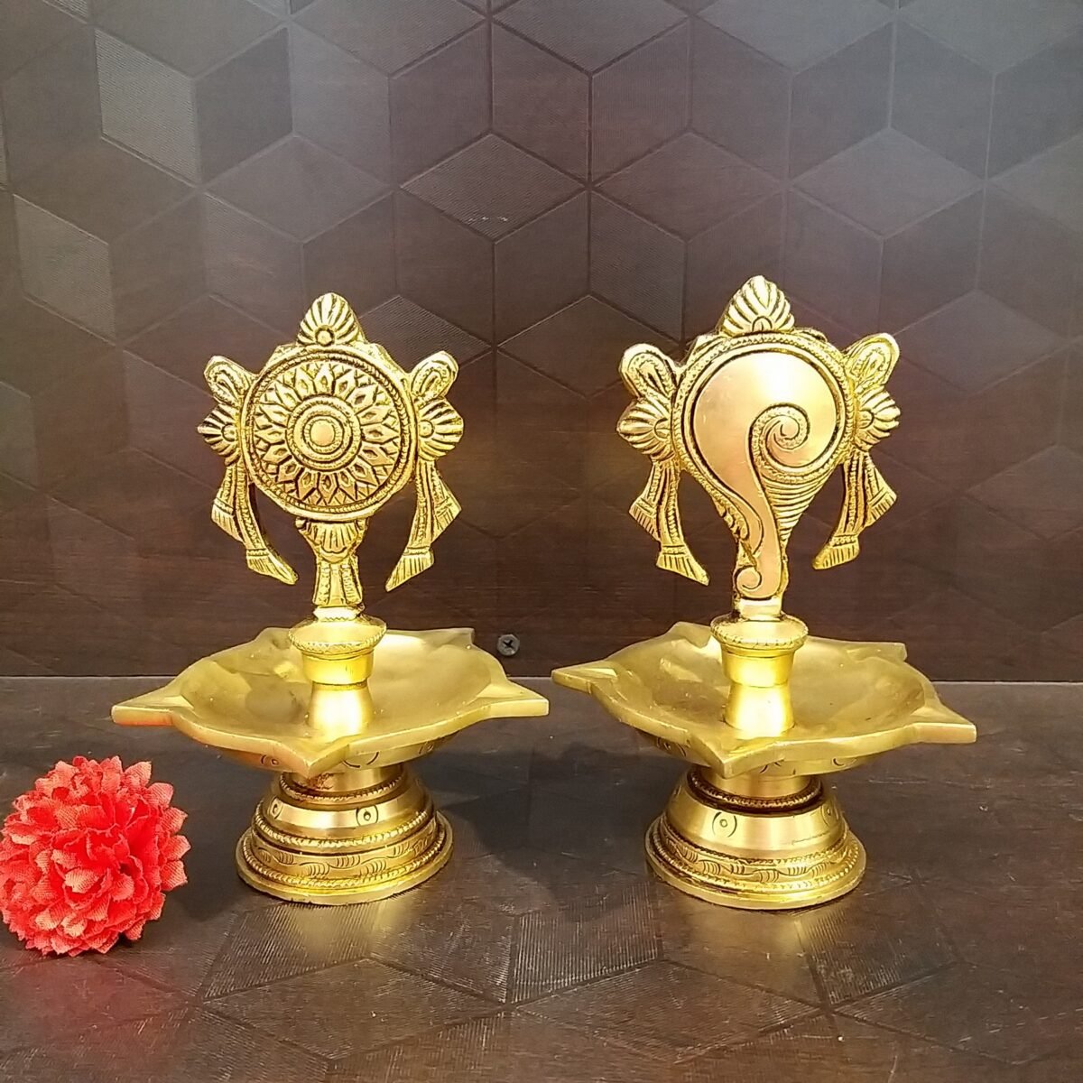brass sangu chakkara diya pair idols pooja items home decor gift buy online india 10117