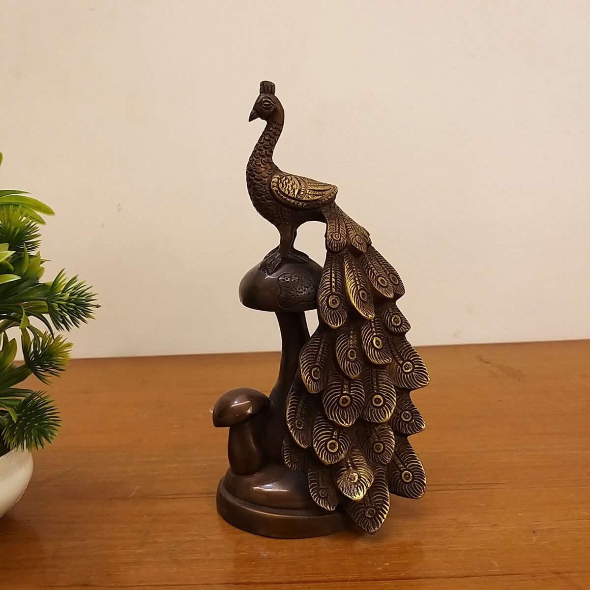 Brass Peacock With Brown Antique Small Idol