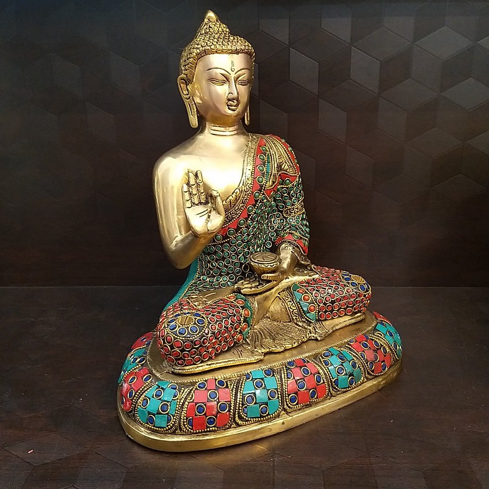 brass stone buddha with small idols home decor hindu god statues gift buy online india 20010 1