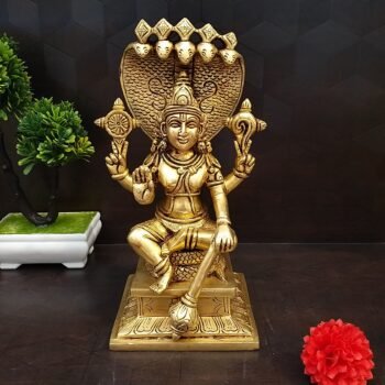 Brass Sitting Lord Vishnu With Snake Idol