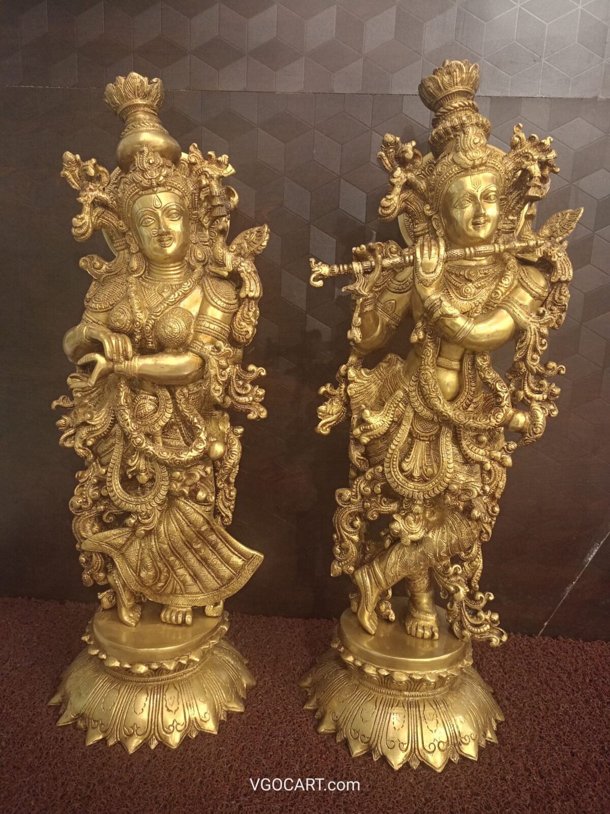 Brass Radha Krishna Golden Finish Pair Statue