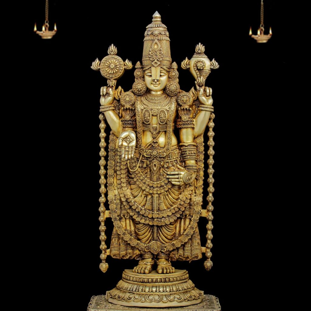 Brass Perumal Balaji Golden Finish Statue Big- 4 Feet