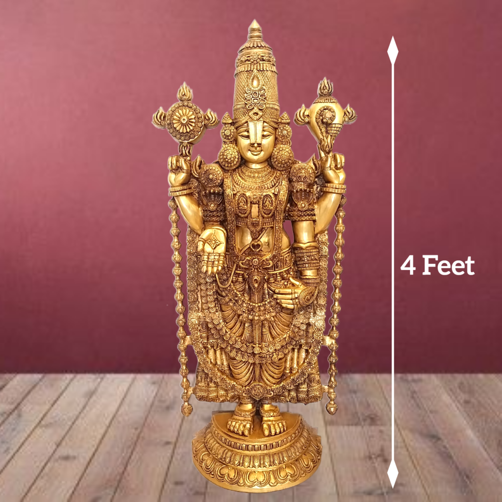 Brass Perumal Balaji Golden Finish Statue Big- 4 Feet