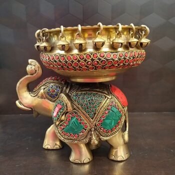 Brass Elephant Urli With Stone Finish Statue