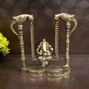 Brass Ganesha Parrot Design Swing Idol