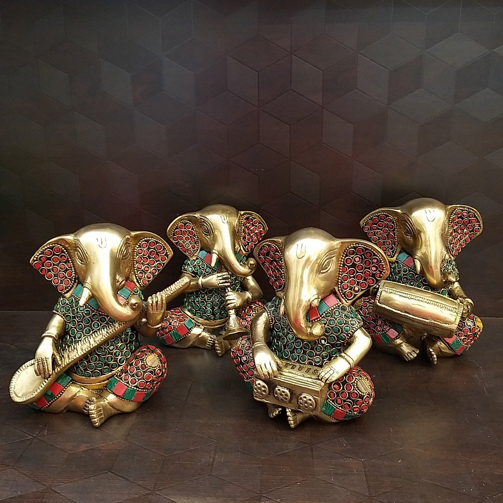 brass stone ganesha musical set idol home decor showpiece gifts buy onine india 20041 1