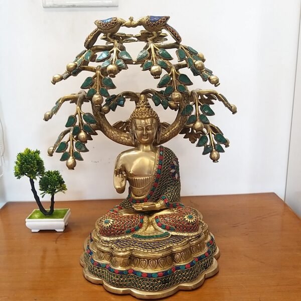 Brass Stone Work Tree Buddha Blessing Idol Big