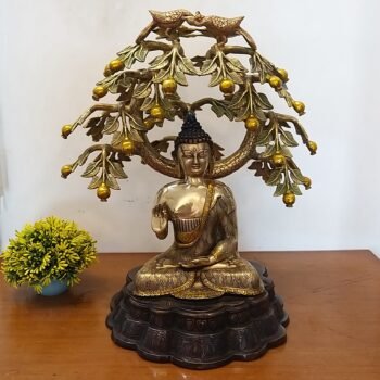 Brass Buddha Under Tree Three Tone Finish