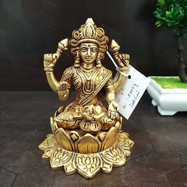 Brass Lakshmi Sitting on Lotus Statue