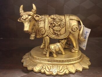 Brass Handcrafted Kamadhenu with Radha Krishna