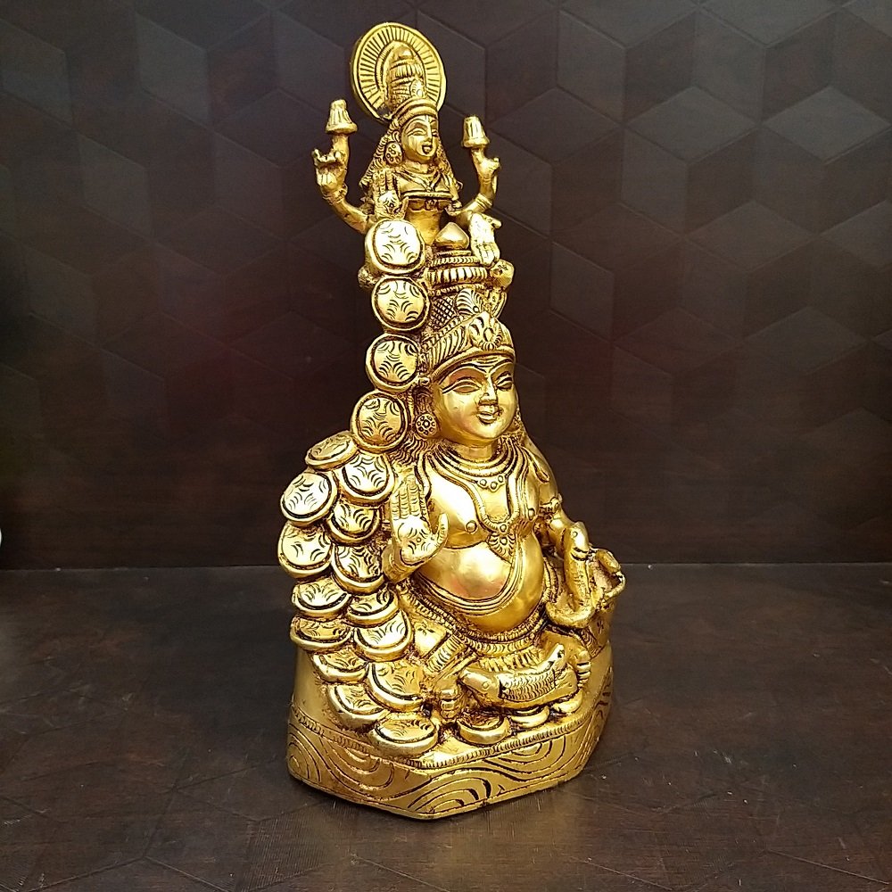brass lakshmi kuberar with coin golden finish statue hindu god idols pooja items vastu buy online india 20030