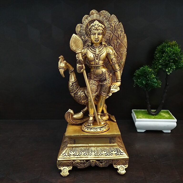 Lord Murugan with Peacock Brass Statue 12