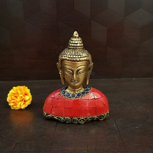 Brass Buddha Face Stone Finish Idol
