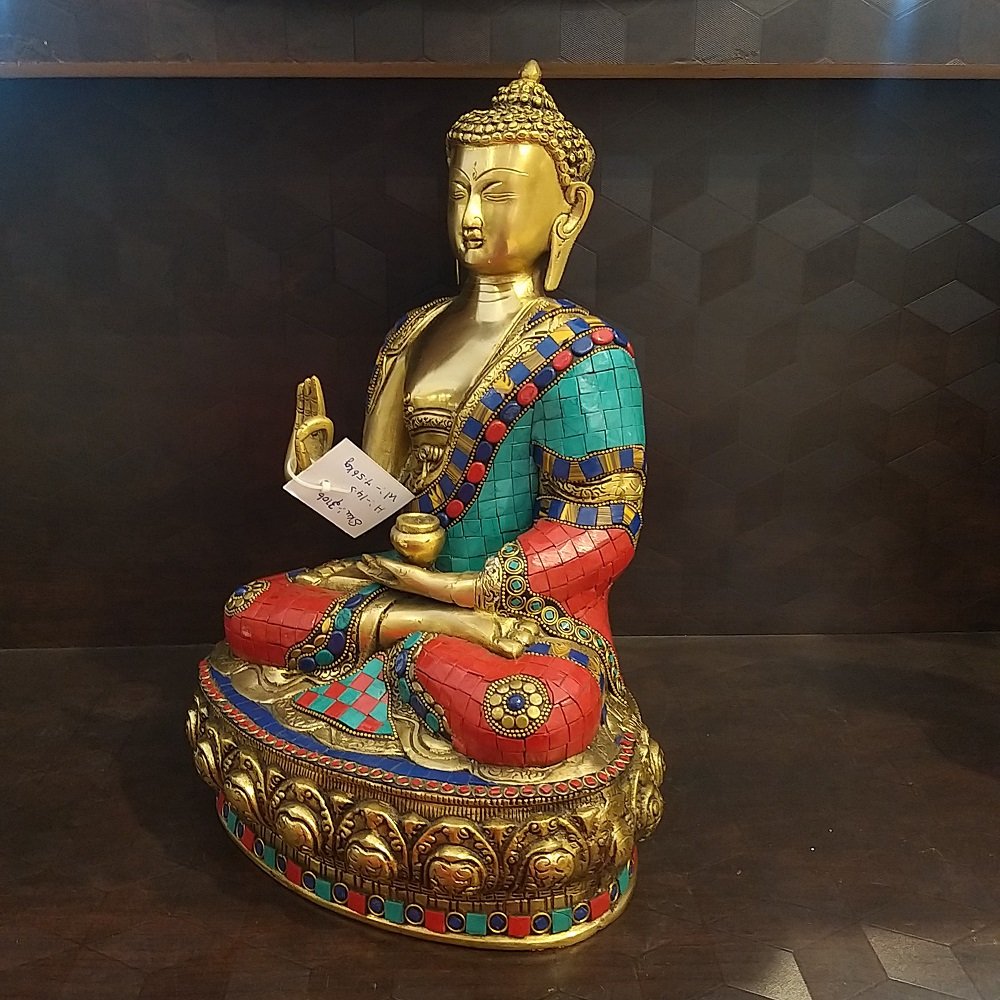 brass buddha idol with stone finish home decor pooja items hindu god statues gift buy online india 3106 1