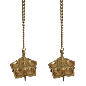 Decorative Brass Pair Chain Diya with 5 Faced Jyot Set