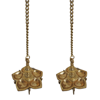 Decorative Brass Pair Chain Diya with 5 Faced Jyot Set