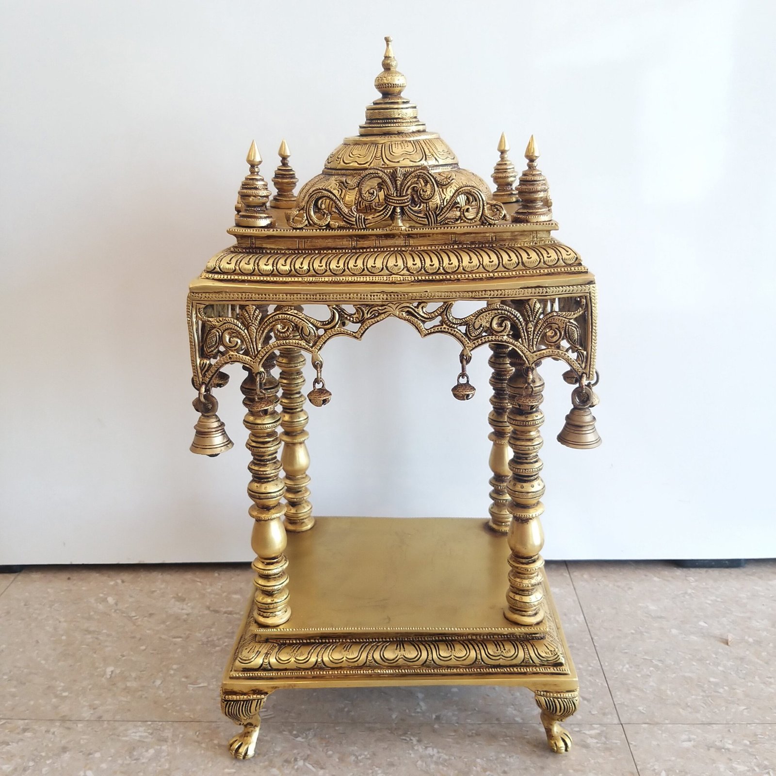 Brass Handcrafted Temple with Bell Idol (POOJA MANDIR)- 21 -  - Brass  Antique Collections