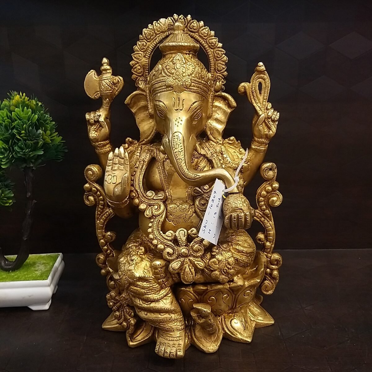 Brass Big Ganapathy Idol on Lotus Base Designer look