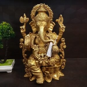 Brass Big Ganapathy Idol on Lotus Base Designer look
