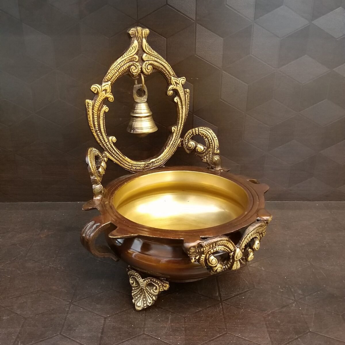 Brass Uruli with Bell Brown Lacquer Idol