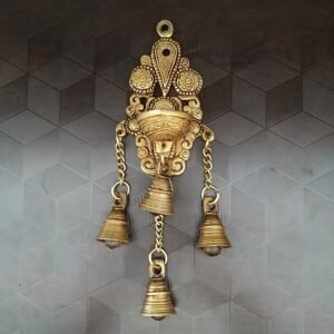 Brass Diya With Three bells Wall Hanging