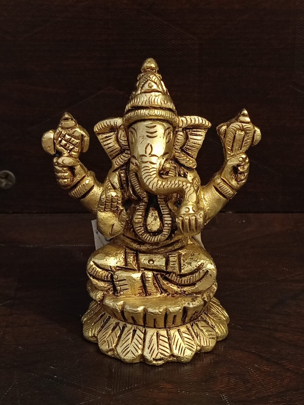 Brass Designer Ganesha on Lotus Base Idol