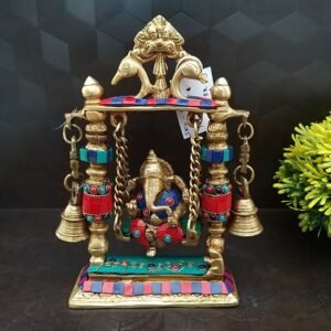 Brass Stone Work Swing Ganesha with Bells Idol