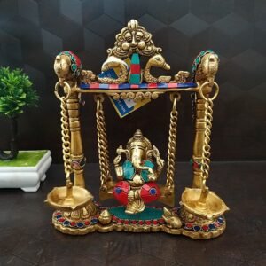 brass ganesha with swing and diya stone work idol home decor pooja items vastu gift buy online india 10240 7
