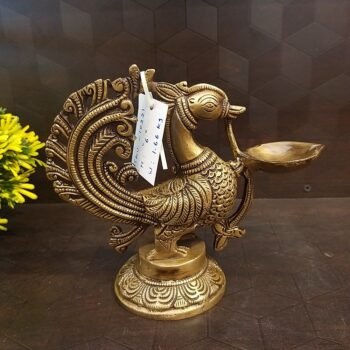 Brass Peacock Diya Idol Antique Finish