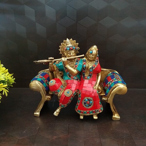 Brass Radha Krishna Sitting on Sofa