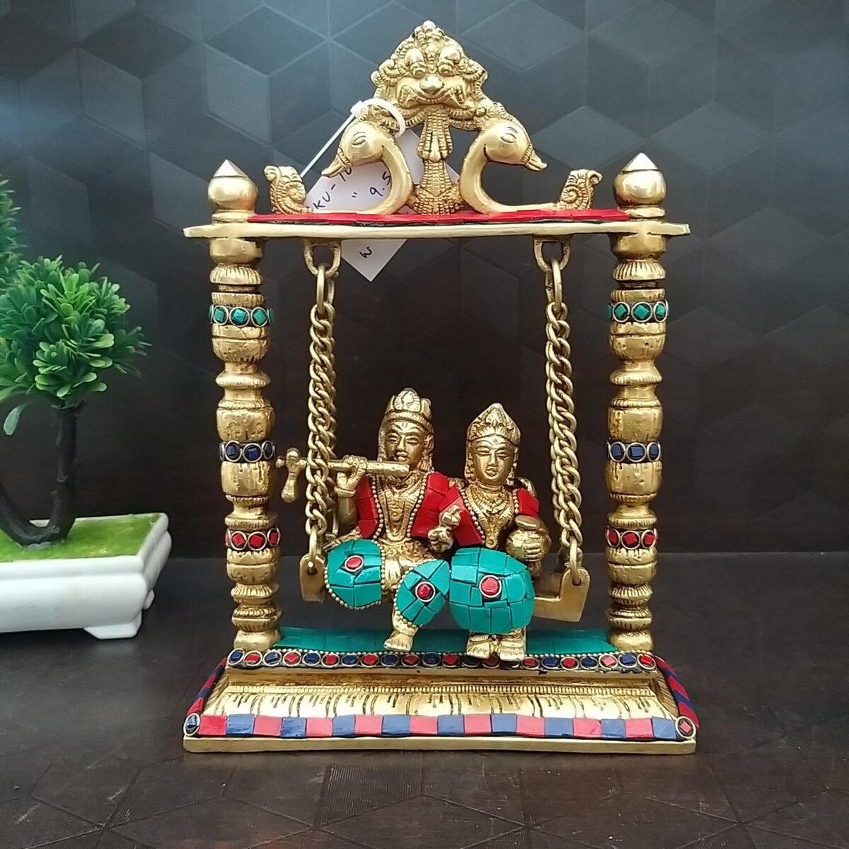 brass radha krishna with swing stone work idol home decor pooja items vastu gift buy online india 10239