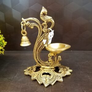 brass diya with bells lotus designer base small home decor pooja item gift buy online coimbatore 10328