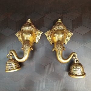 Brass Ganesha Elephant Face Wall Mount With Bells Pair
