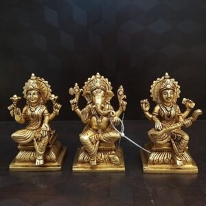 Brass Ganesha Lakshmi and Saraswathi Statue Small