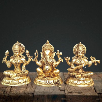 Brass Ganesha, Lakshmi, and Saraswathi Big Statue Set