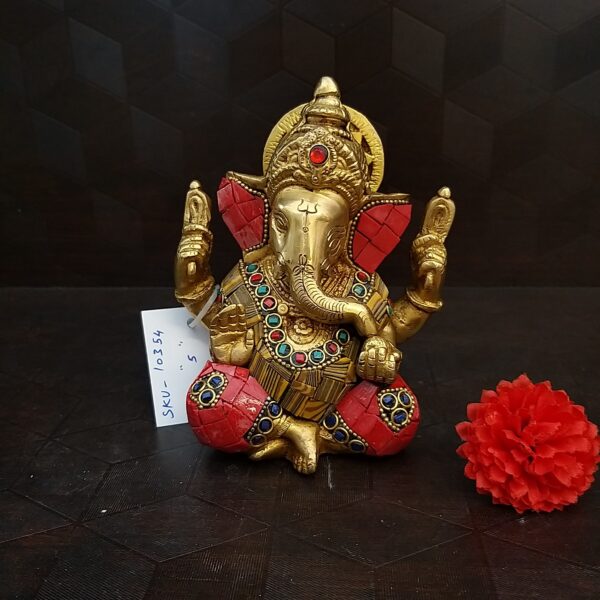 Divine Ganesha With Multi Coloured Stone Work Statue