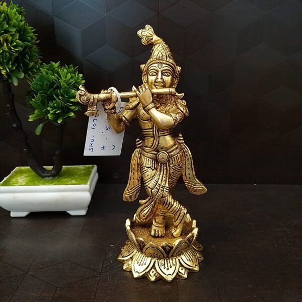 brass krishna on lotus base home decor pooja items hindu god statues gift buy online india 10307