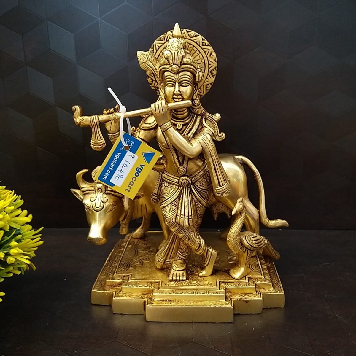 Brass Krishna With Cow Idol