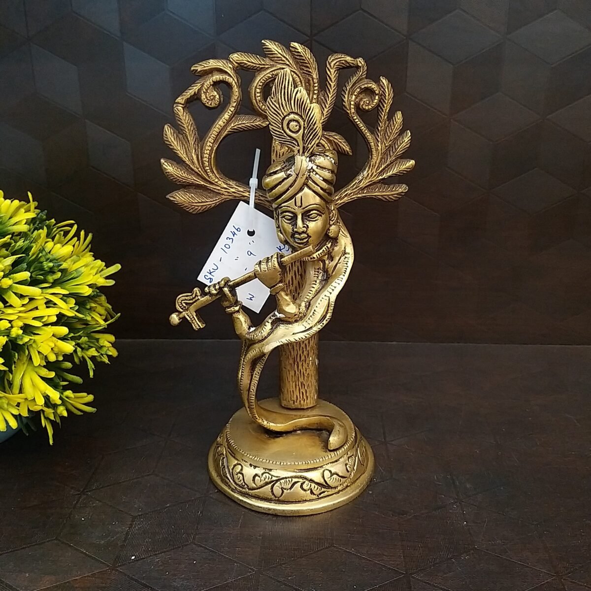 Brass Modern Krishna Under Tree Small Statue for Showpiece